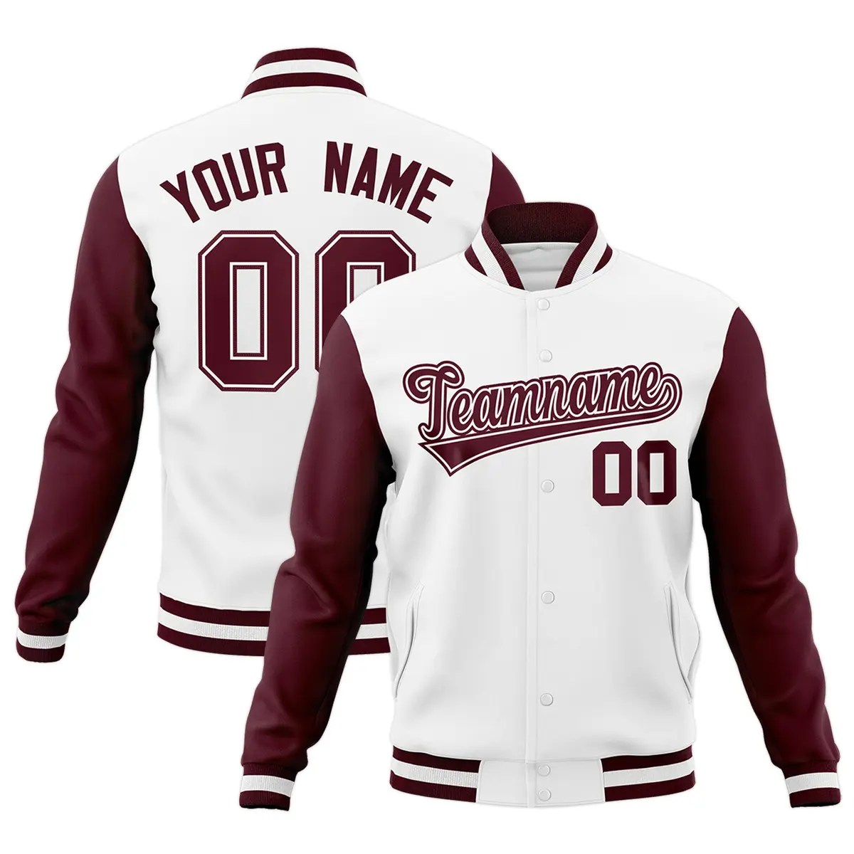 White Crimson Varsity Full-Snap Raglan Letterman Jacket