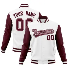 White Crimson Varsity Full-Snap Raglan Letterman Jacket