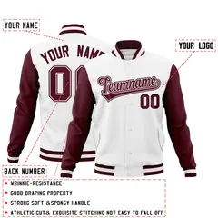 White Crimson Varsity Full-Snap Raglan Letterman Jacket 5