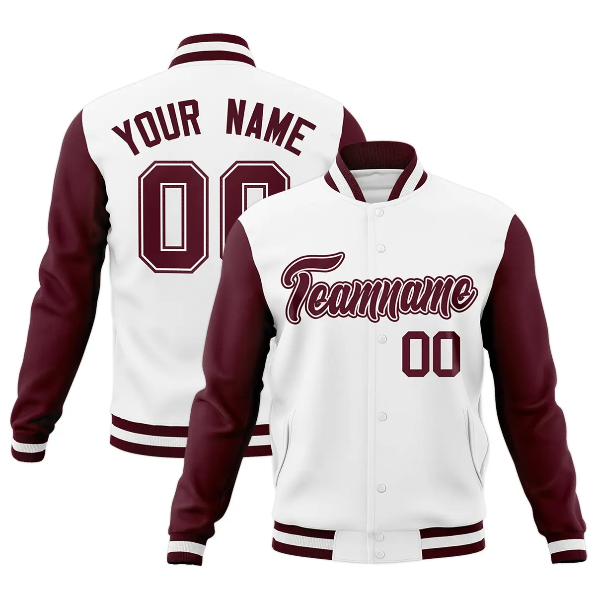 White Crimson Varsity Full-Snap Raglan Letterman Jacket