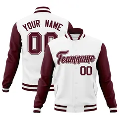 White Crimson Varsity Full-Snap Raglan Letterman Jacket