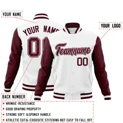White Crimson Varsity Full-Snap Raglan Letterman Jacket 5