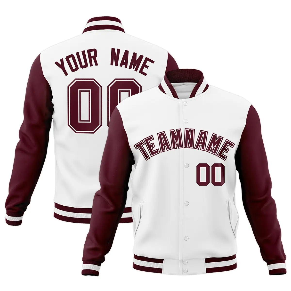 White Crimson Varsity Full-Snap Raglan Letterman Jacket