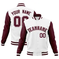 White Crimson Varsity Full-Snap Raglan Letterman Jacket