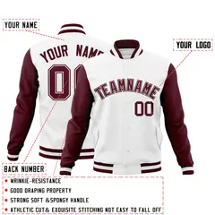 White Crimson Varsity Full-Snap Raglan Letterman Jacket 5