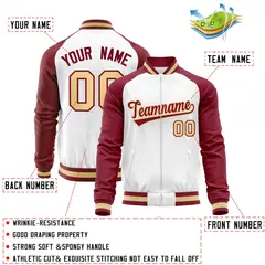 White Crimson Varsity Full-Zip Raglan Letterman Baseball Jacket 4