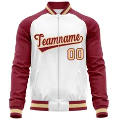 White Crimson Varsity Full-Zip Raglan Letterman Baseball Jacket 5