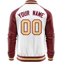 White Crimson Varsity Full-Zip Raglan Letterman Baseball Jacket 6