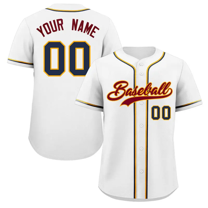 White Crimson-Yellow Classic Authentic Baseball Jersey