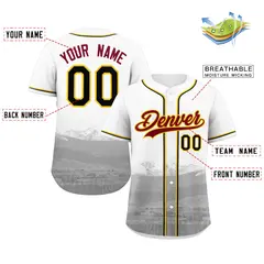 White Crimson-Yellow Denver City Skyline Baseball Jersey 2