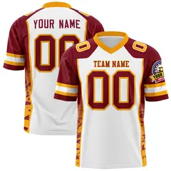 White Crimson-Yellow Raglan Sleeves Side Pattern Football Jersey 1