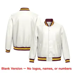 White Crimson Yellow Varsity Full-Snap Faux Leather Letterman Jacket 6