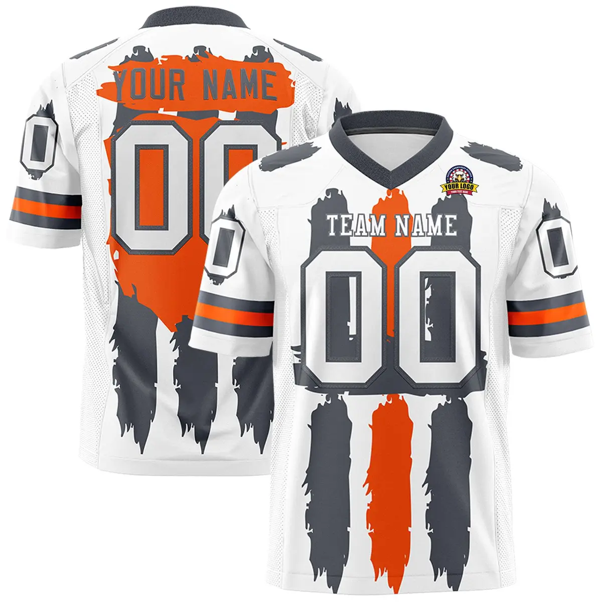 White Dark Gray and Orange Graffiti Flag Football Jersey