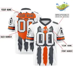 White Dark Gray and Orange Graffiti Flag Football Jersey 2