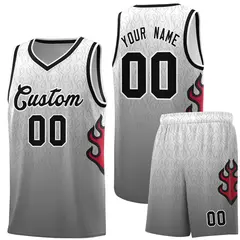 White Dark Gray Black Flame Gradient Basketball Jersey