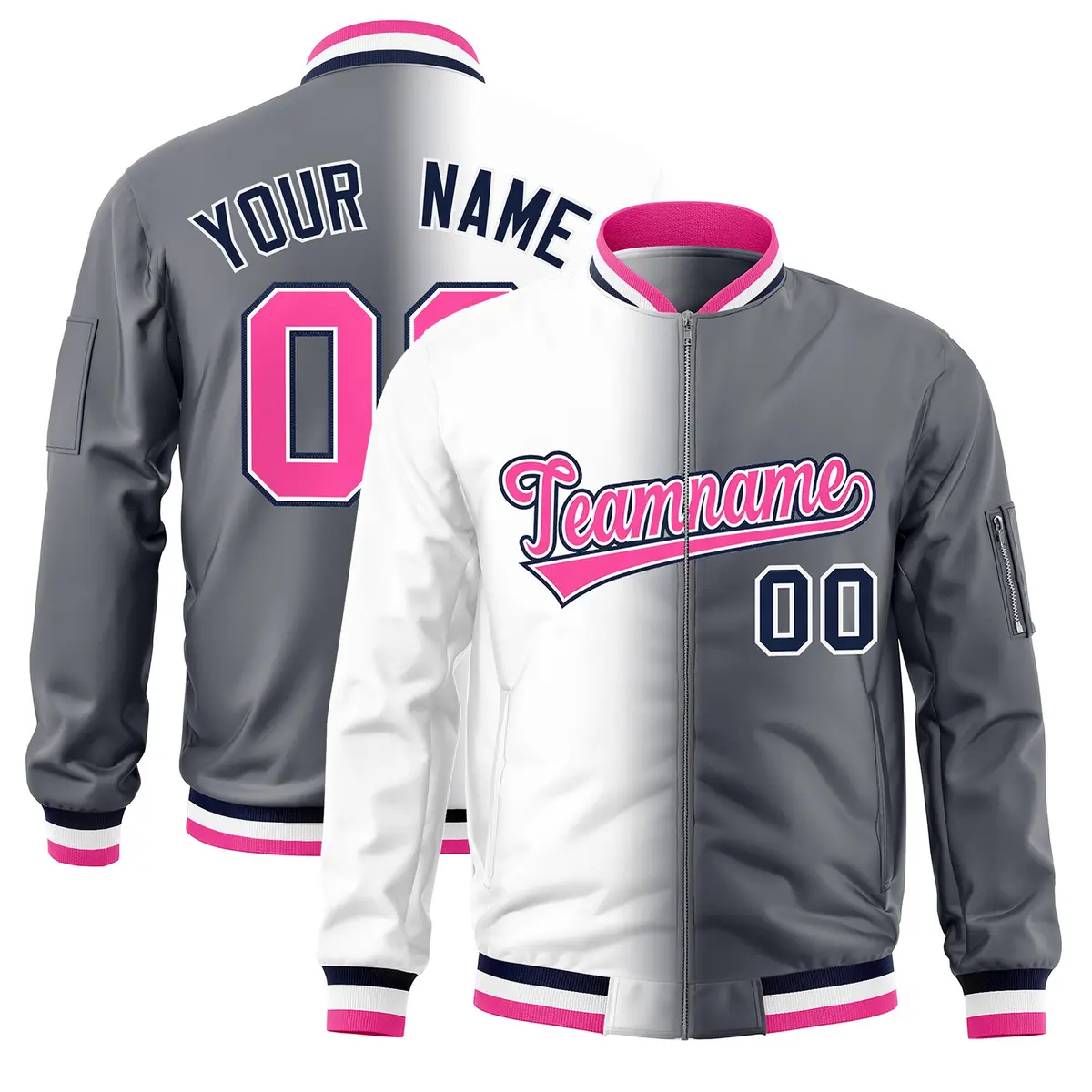 White Dark Gray Gradient Letterman Bomber Jacket
