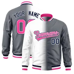White Dark Gray Gradient Letterman Bomber Jacket 1