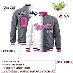 White Dark Gray Gradient Letterman Bomber Jacket 2