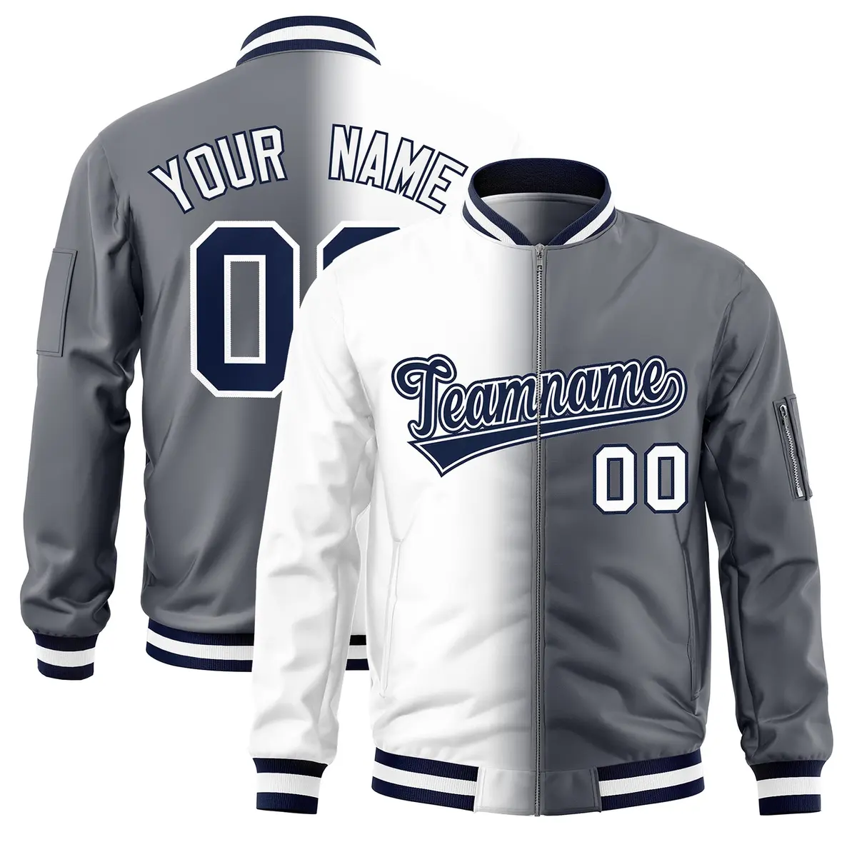 White Dark Gray Gradient Letterman Bomber Jacket
