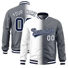 White Dark Gray Gradient Letterman Bomber Jacket 1