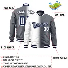 White Dark Gray Gradient Letterman Bomber Jacket 2