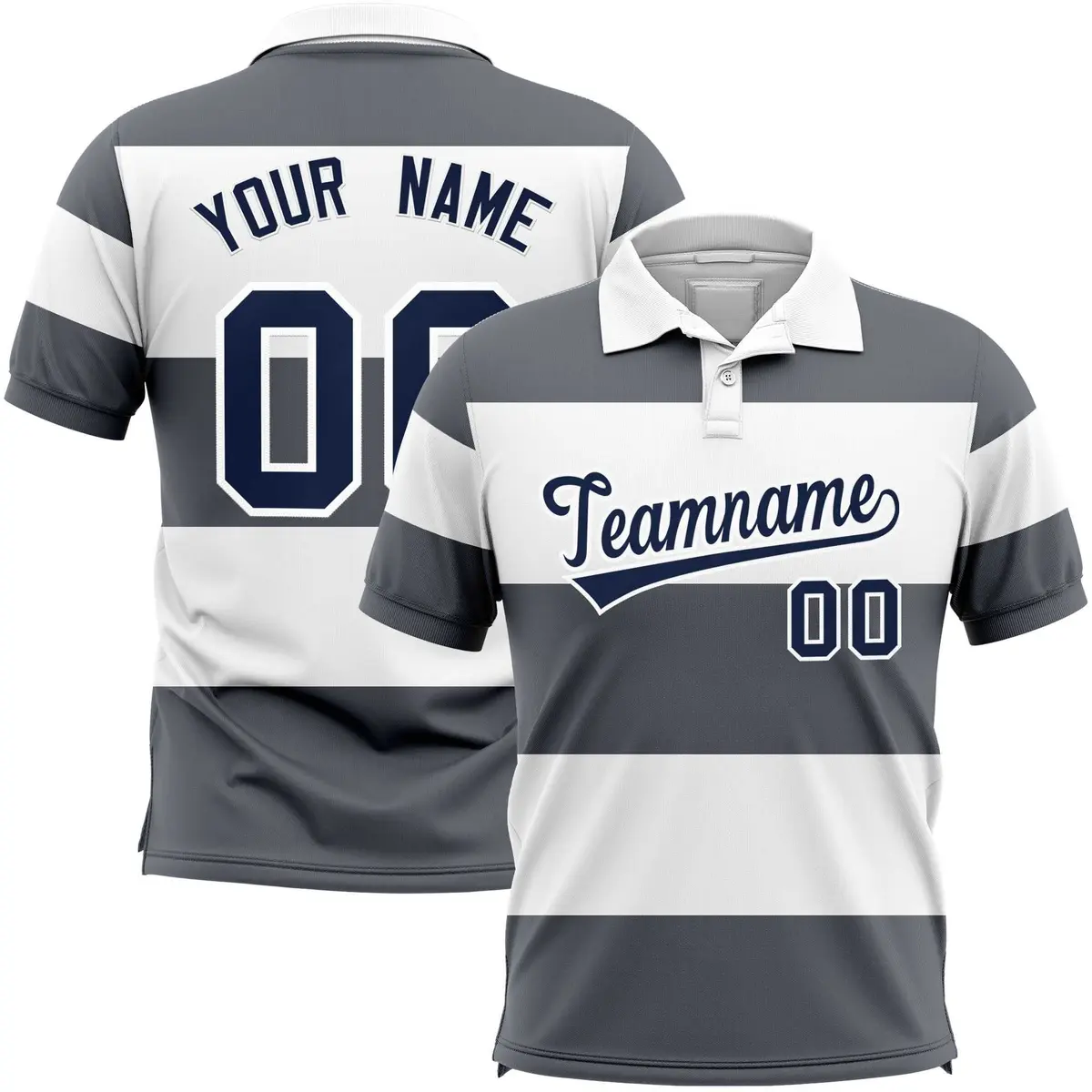 White-Dark Gray Horizontal Stripe Performance Polo Shirt