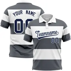 White-Dark Gray Horizontal Stripe Performance Polo Shirt