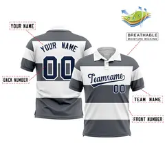 White-Dark Gray Horizontal Stripe Performance Polo Shirt 2