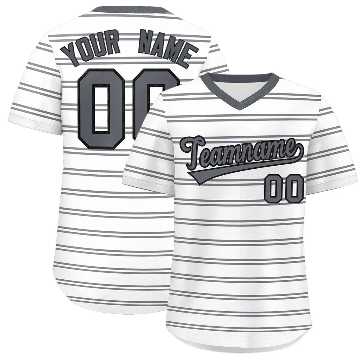 White Dark Gray Horizontal Stripe Pullover Baseball Jersey