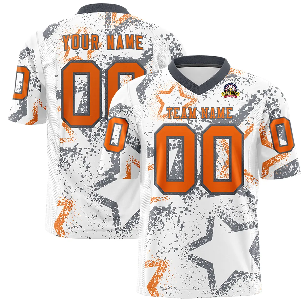 White Dark Gray-Orange Star Graffiti Football Jersey