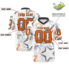 White Dark Gray-Orange Star Graffiti Football Jersey 2