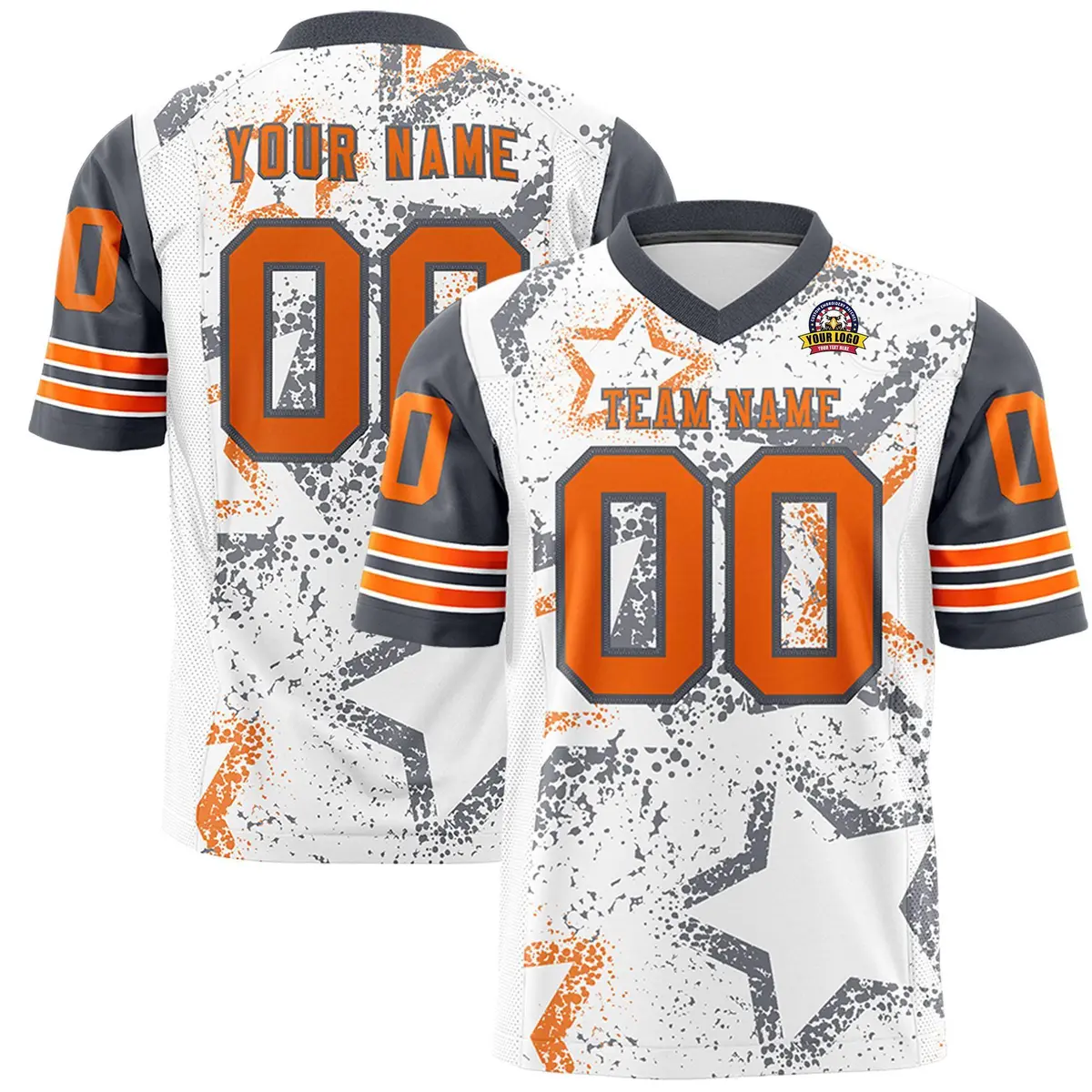 White Dark Gray Orange Star Pattern Football Jersey