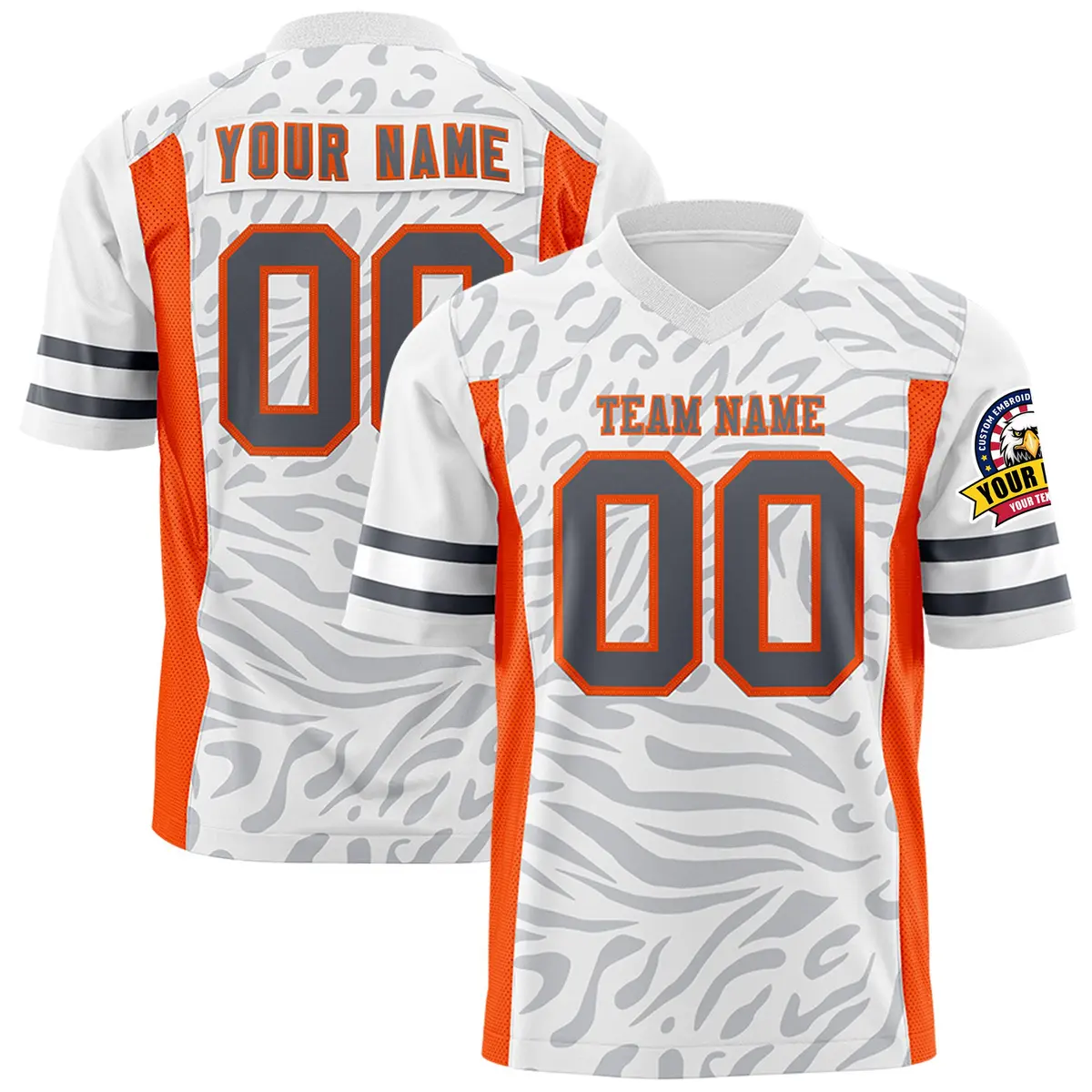 White Dark Gray-Orange Zebra Stripes Football Jersey