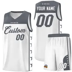 White Dark Gray Star Pattern Team Basketball Jersey 1