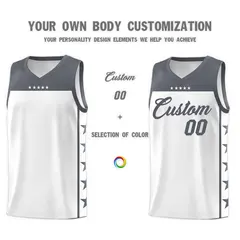 White Dark Gray Star Pattern Team Basketball Jersey 3