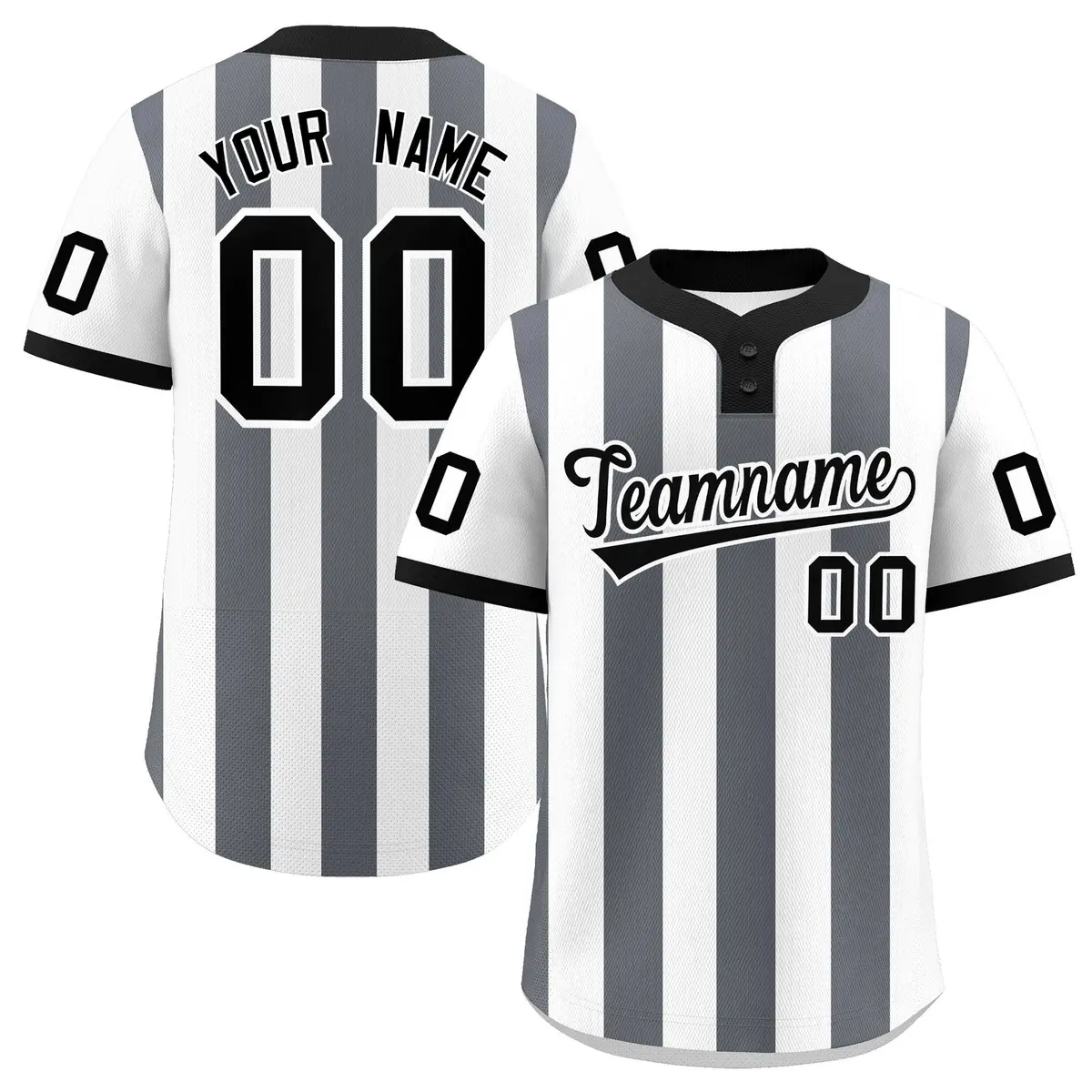 White Dark Gray Stripe Two-Button Softball Jersey
