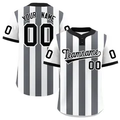 White Dark Gray Stripe Two-Button Softball Jersey