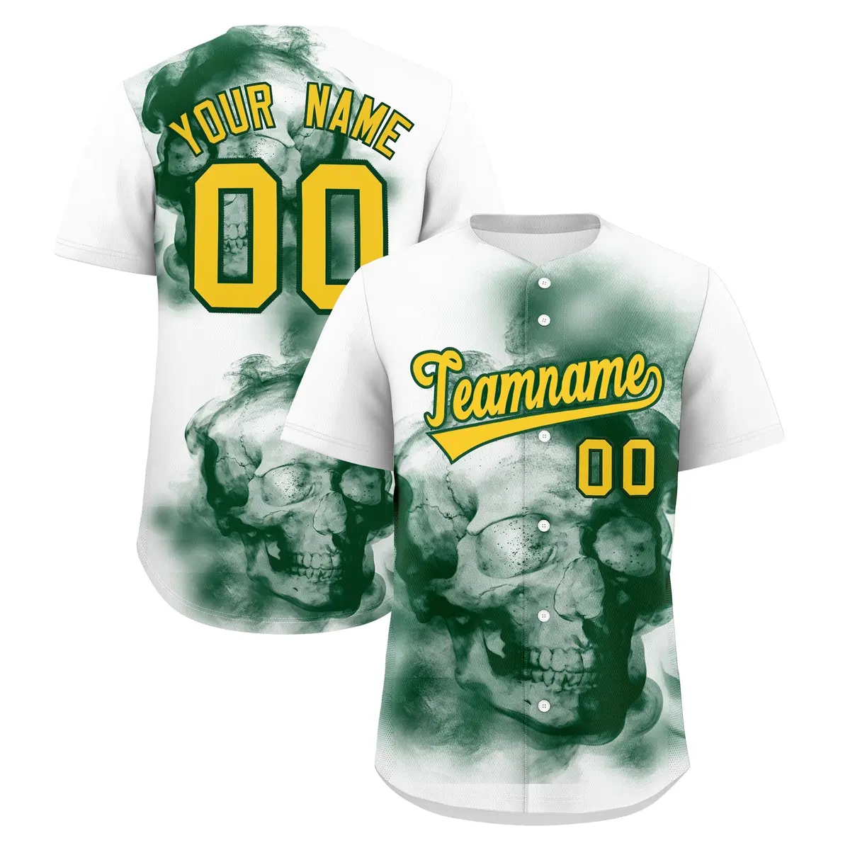 White Dark Green Gold Skeleton Graffiti Baseball Jersey