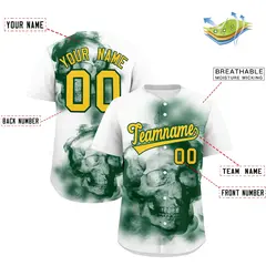 White Dark Green Gold Skeleton Graffiti Baseball Jersey 2