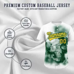 White Dark Green Gold Skeleton Graffiti Baseball Jersey 4