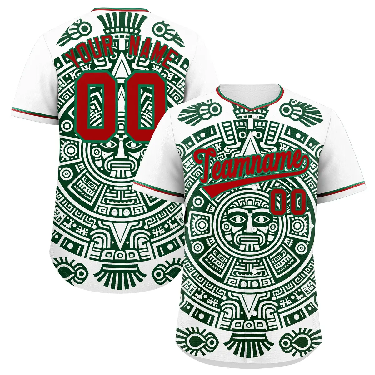 White Dark Green Red Graffiti Mexican Style Baseball Jersey