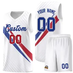 White Diagonal Pinstripe Color Block Basketball Jersey