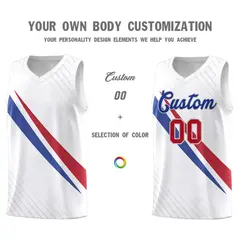 White Diagonal Pinstripe Color Block Basketball Jersey 3
