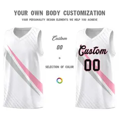 White Diagonal Pinstripe Color Block Basketball Jersey 3