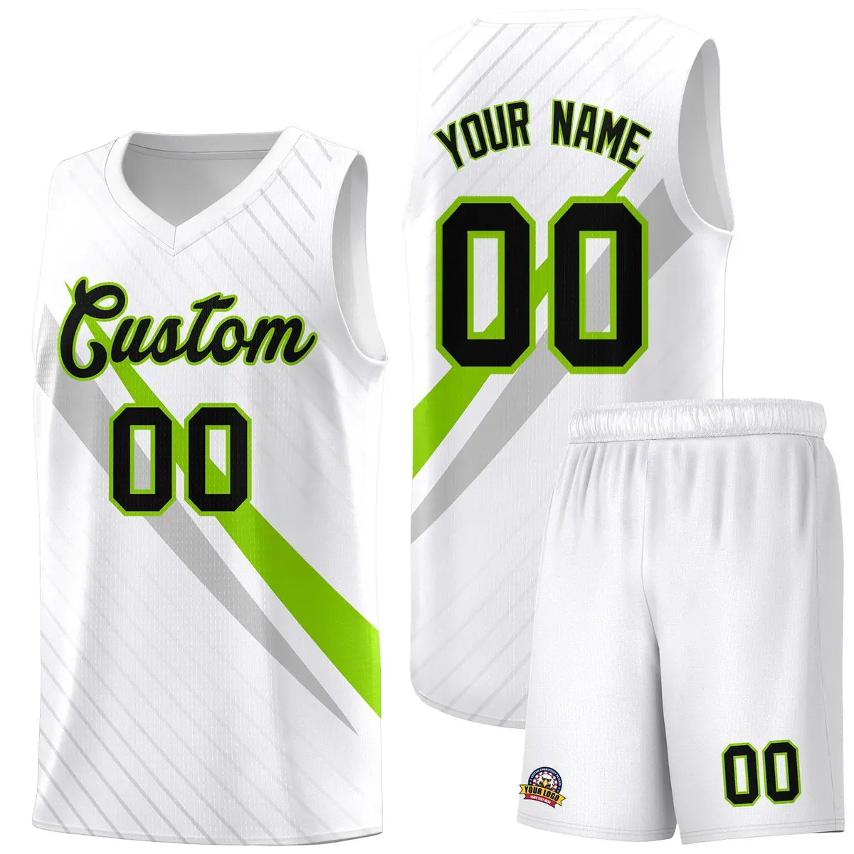 White Diagonal Pinstripe Color Block Basketball Jersey