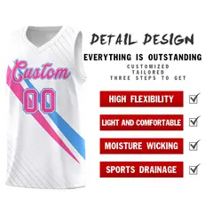 White Diagonal Pinstripe Color Block Basketball Jersey 2