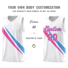White Diagonal Pinstripe Color Block Basketball Jersey 3