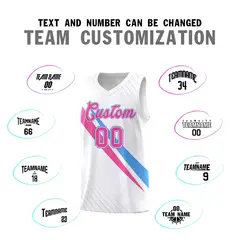 White Diagonal Pinstripe Color Block Basketball Jersey 4