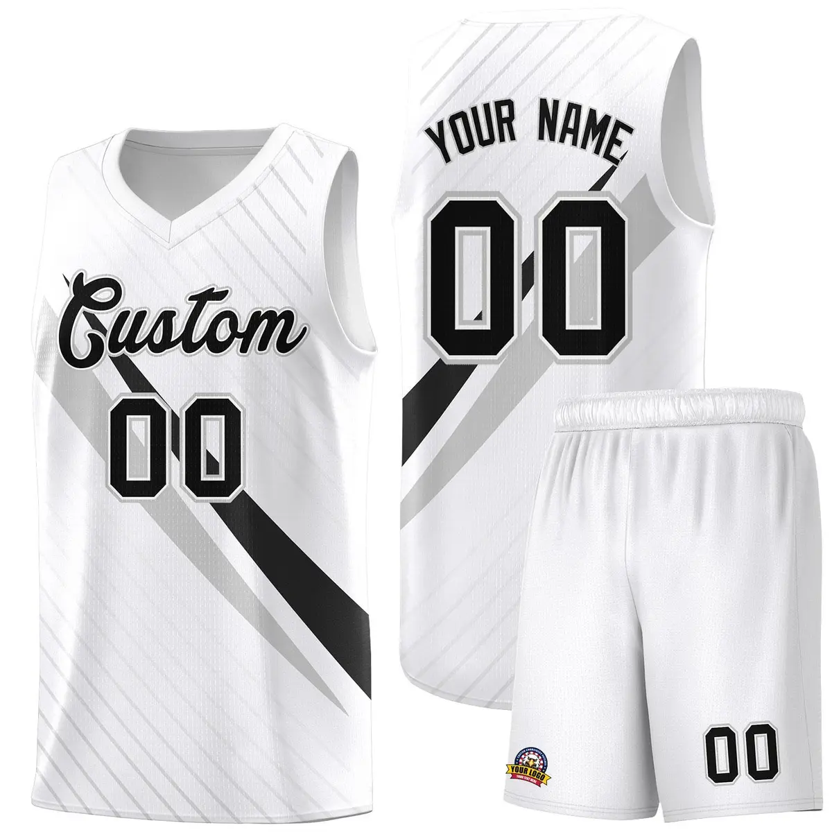 White Diagonal Pinstripe Color Block Basketball Jersey
