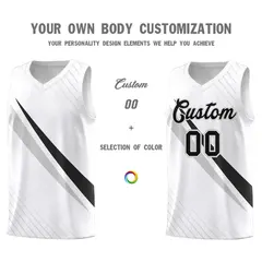 White Diagonal Pinstripe Color Block Basketball Jersey 3